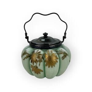 Antique Mt Washington Floral Crown Milano Biscuit Jar with Lid 5.5"H RARE